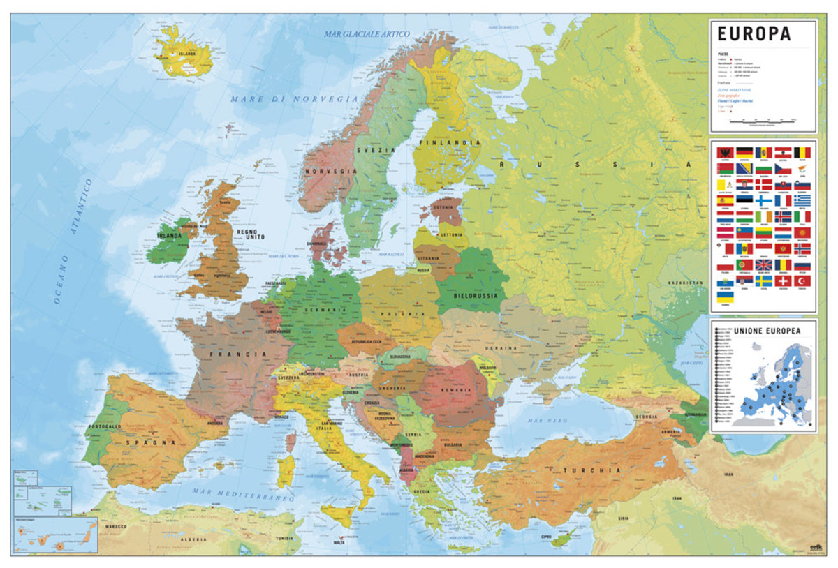 Poster Map of Europe - Physical Politic - Italian - 91,5x61cm