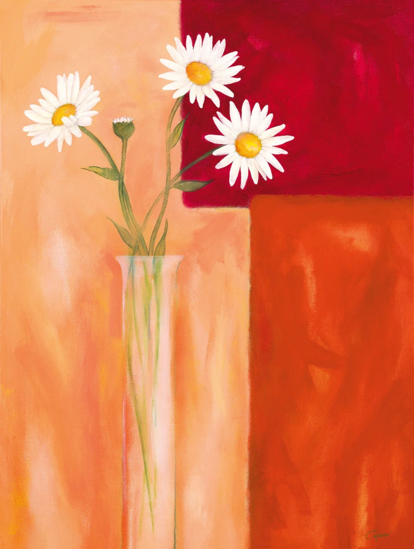 Art Print Günter Gohn - Margeriten mit Siena-Braun 60x80cm