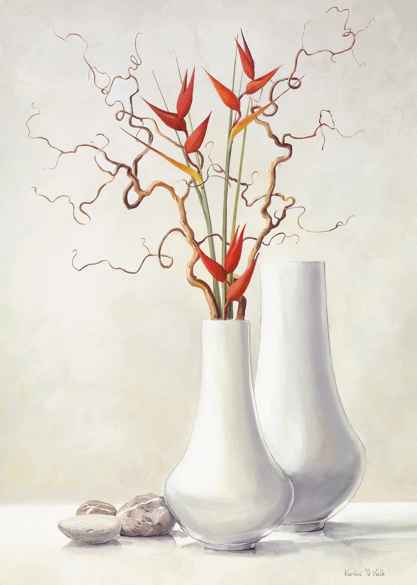 Art Print Karin Van der Valk - Willow Twigs with Red Flowers 30x40cm
