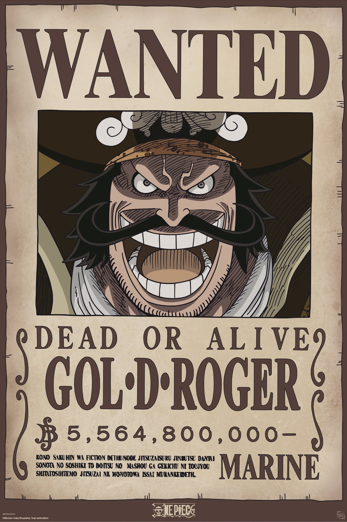 Poster One Piece - Wanted Gol .D. Roger 61x91,5cm