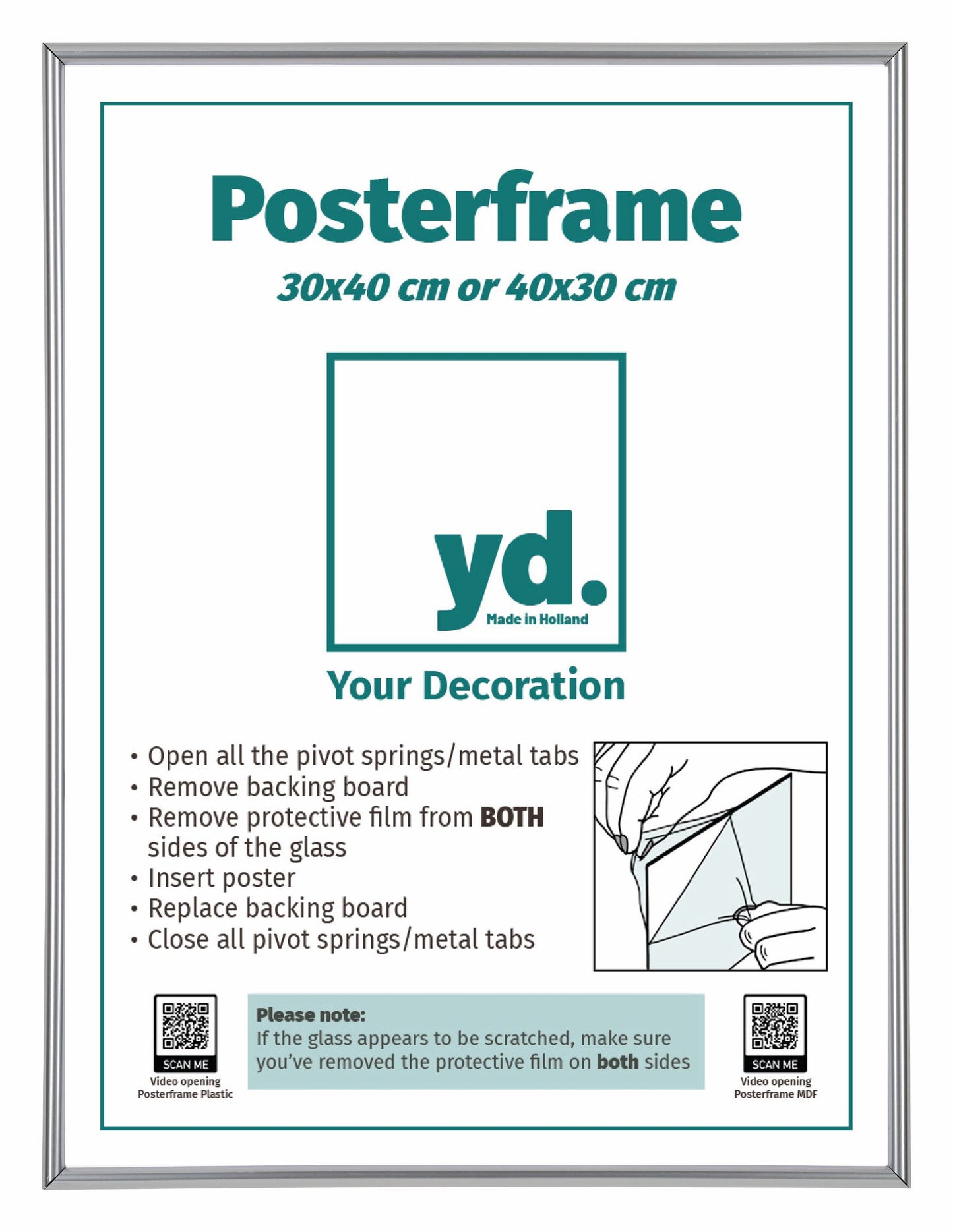 Poster Frame 30x40cm Silver High Gloss Plastic Paris
