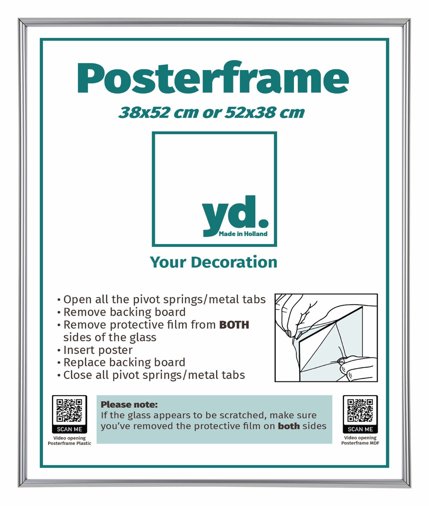 Poster Frame 38x52cm Silver High Gloss Plastic Paris