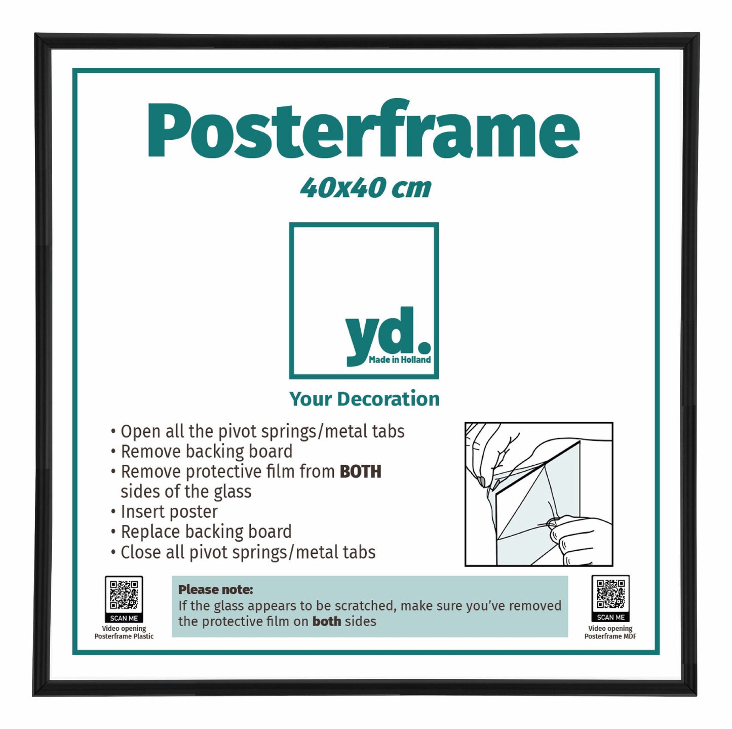 Poster Frame 40x40cm Black Matte Plastic Paris