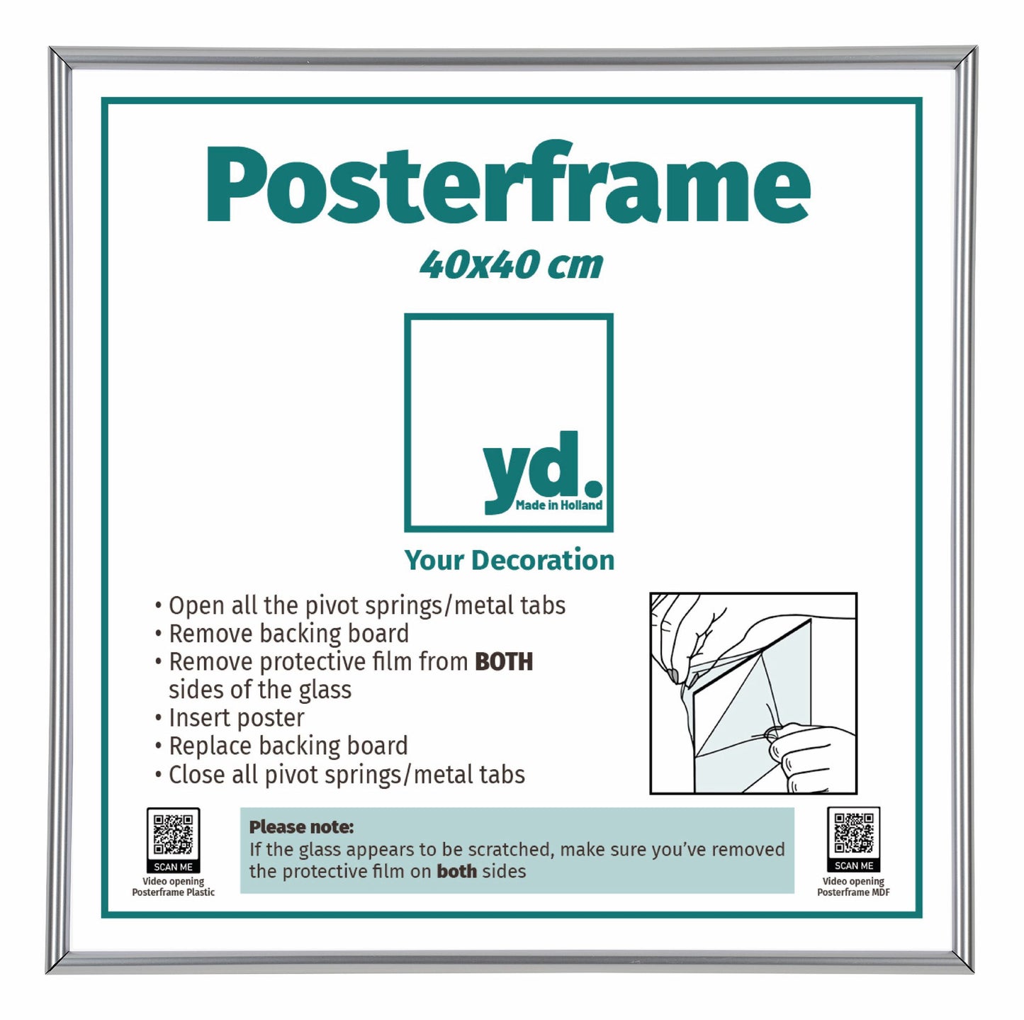 Poster Frame 40x40cm Silver High Gloss Plastic Paris