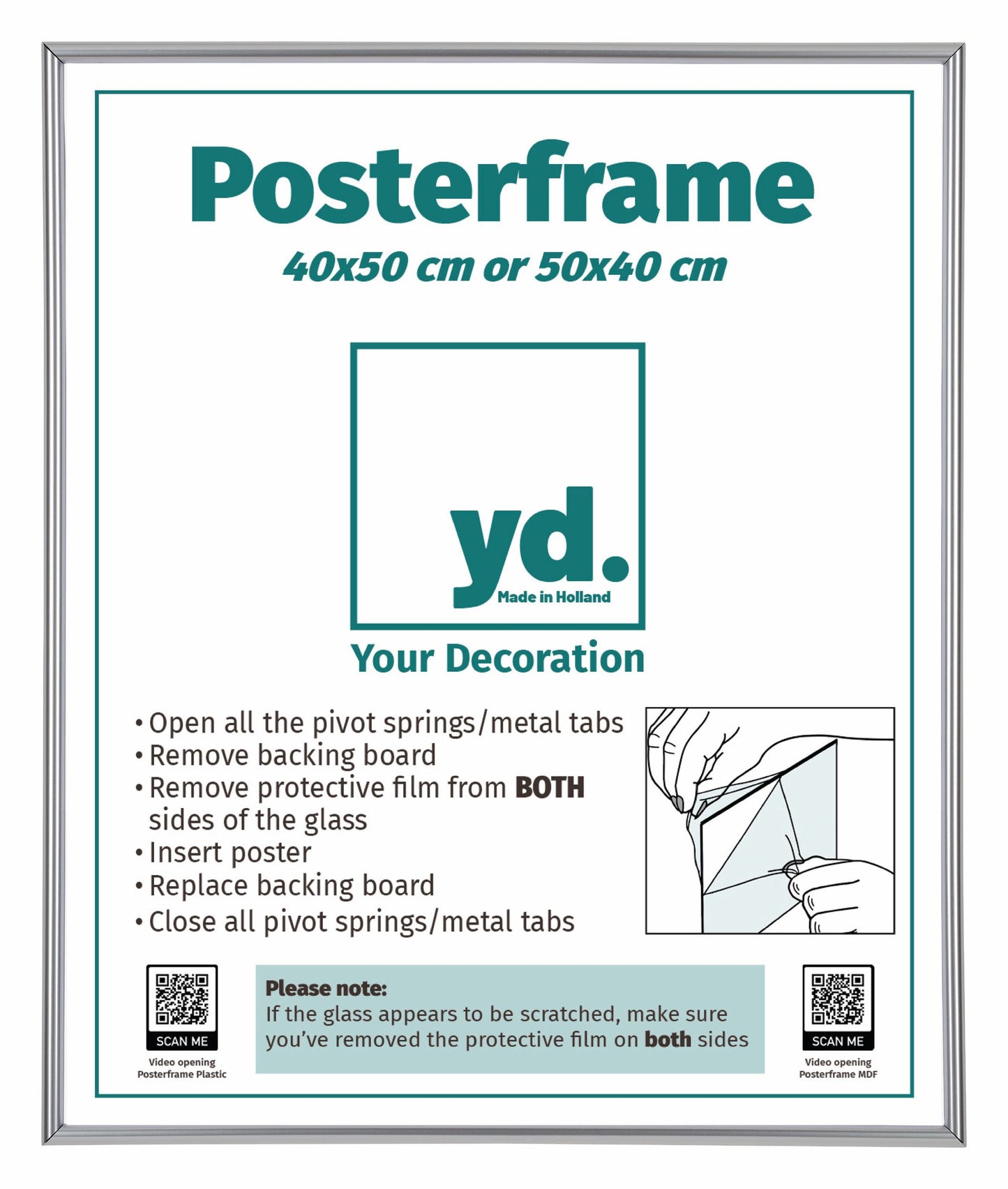 Poster Frame 40x50cm Silver High Gloss Plastic Paris