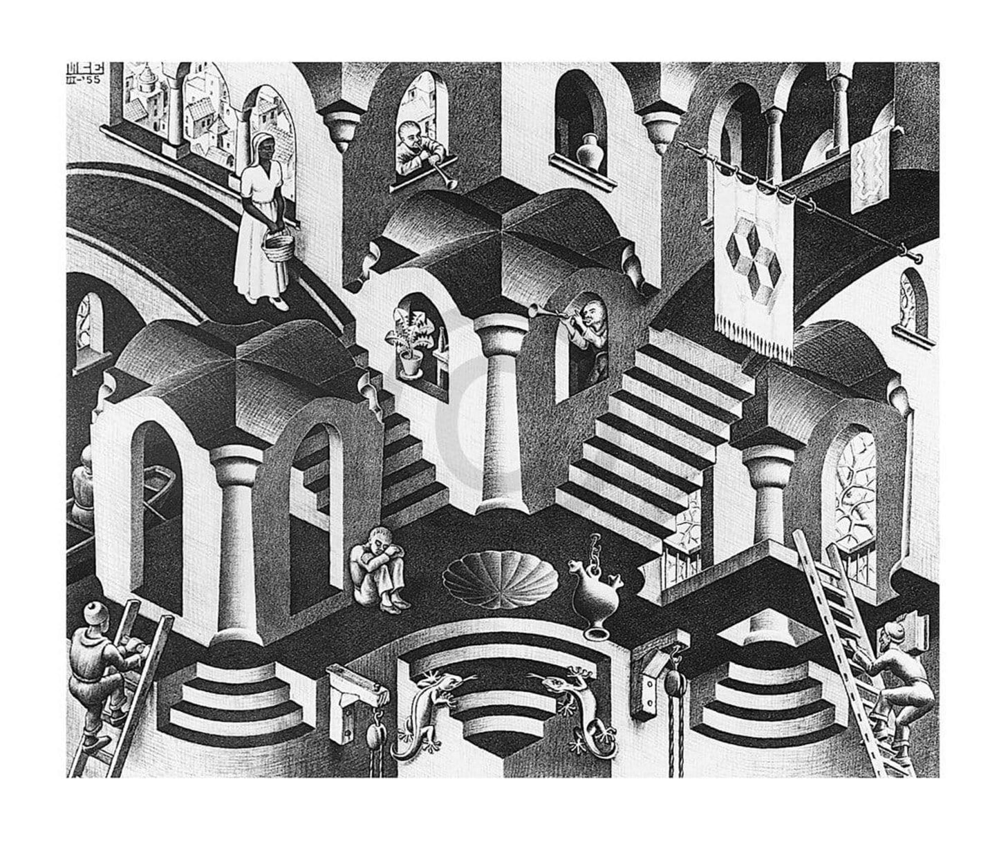 Art Print M. C. Escher - Konkav und Konvexe 65x55cm