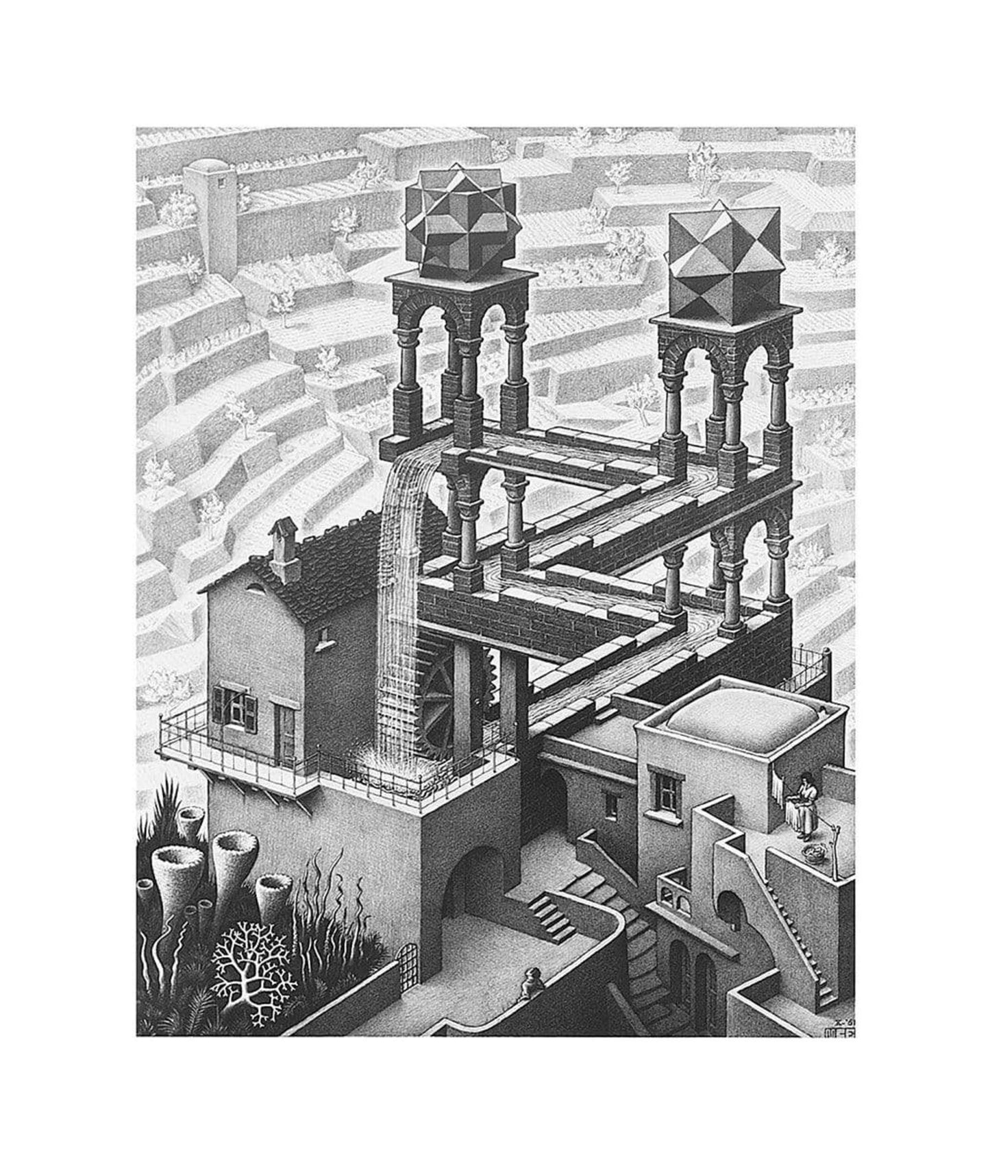Art Print M. C. Escher - Wasserfall 55x65cm