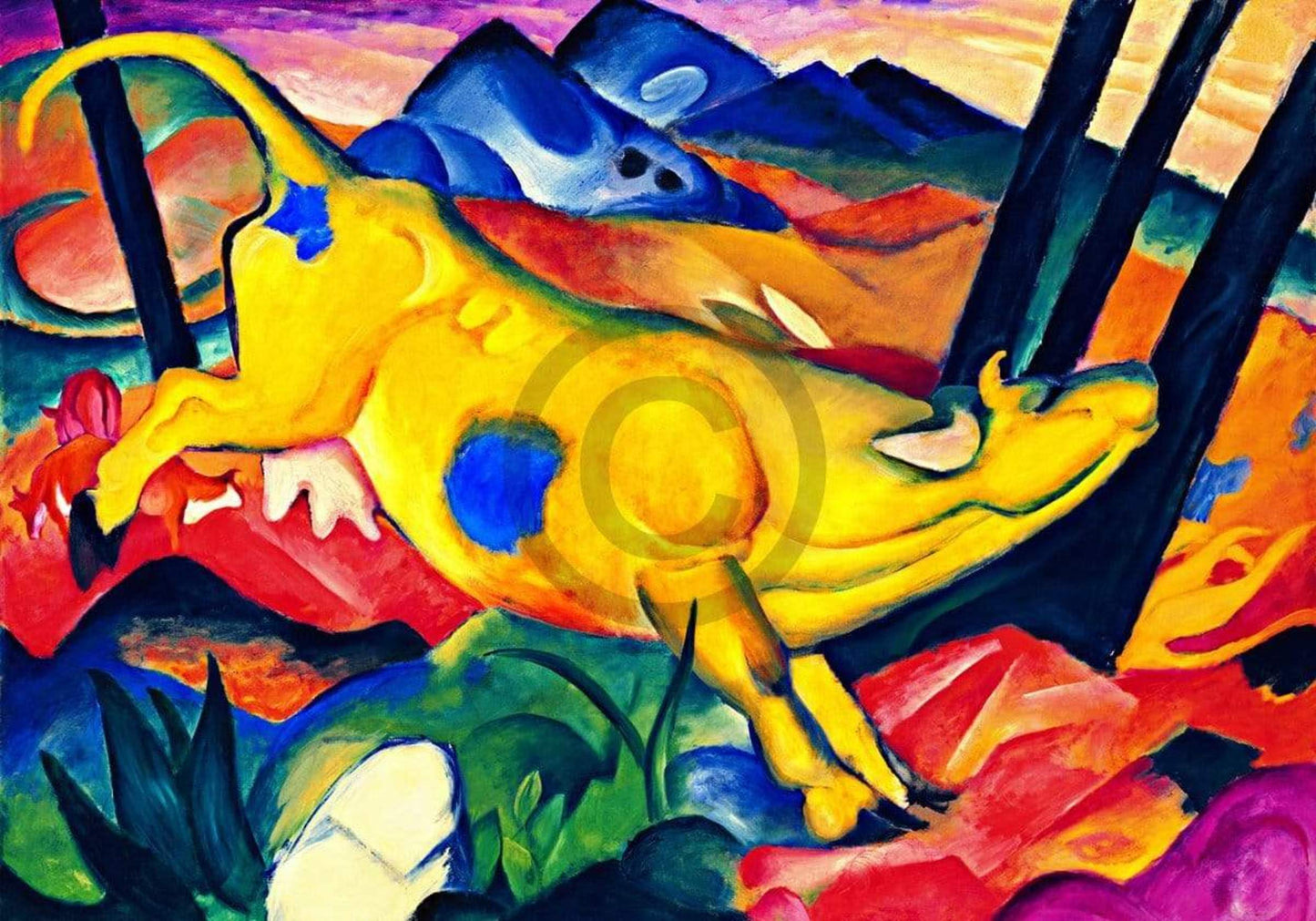 Art Print Franz Marc - Die gelbe Kuh 100x70cm