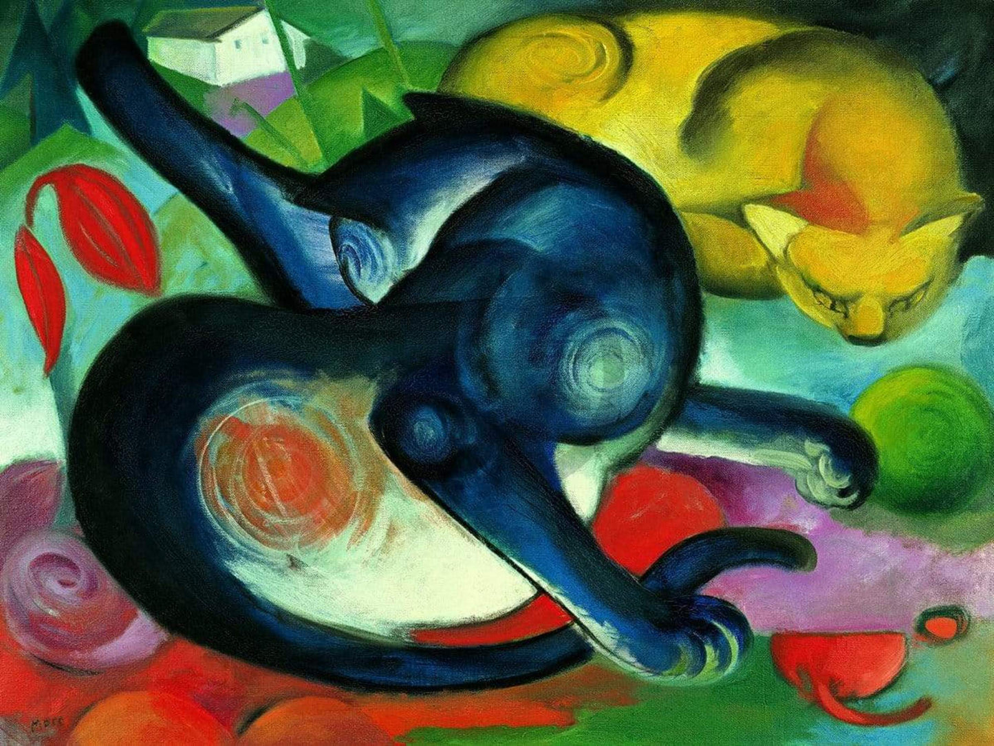 Art Print Franz Marc - Zwei Katzen blau und gelb 80x60cm