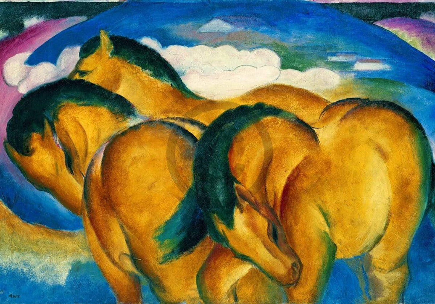 Art Print Franz Marc - Die kleinen gelben Pferde 100x70cm