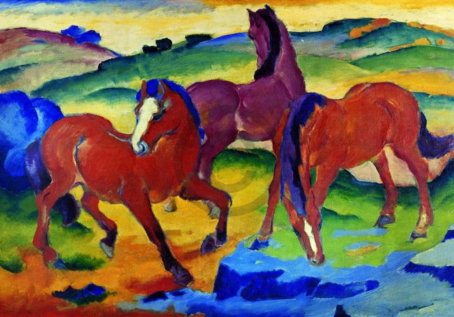 Art Print Franz Marc - Die roten Pferde 100x70cm