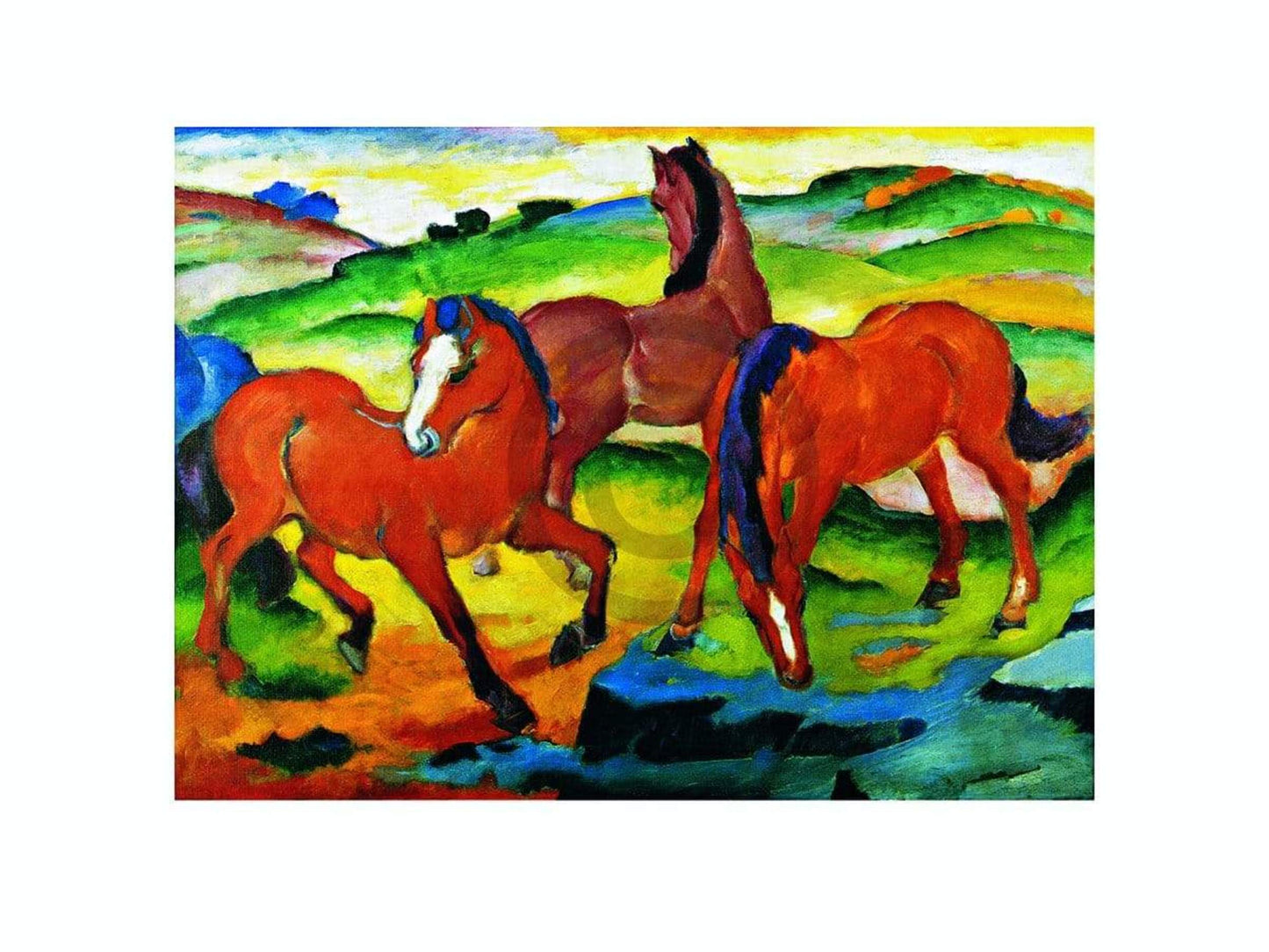 Art Print Franz Marc - Die großen roten Pferde 71x56cm