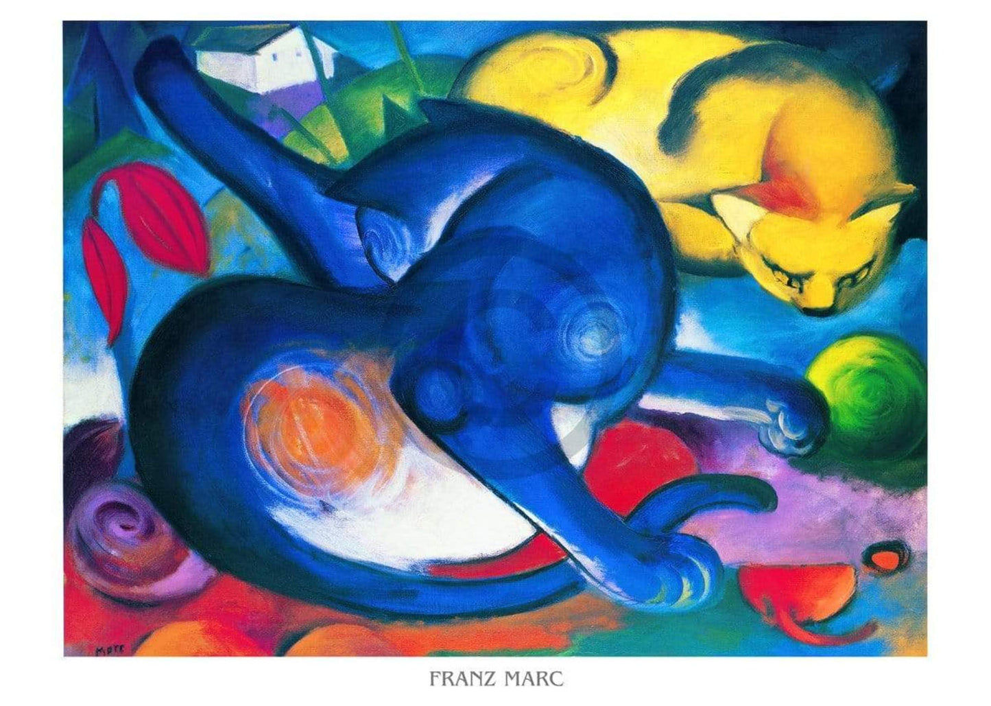 Art Print Franz Marc - Zwei Katzen blau und gelb 70x50cm