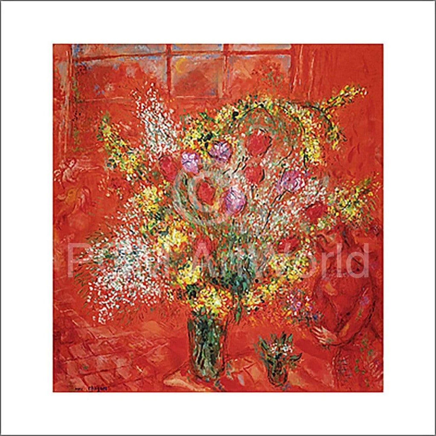 Art Print Marc Chagall - Fleurs sur fond rouge 70x70cm