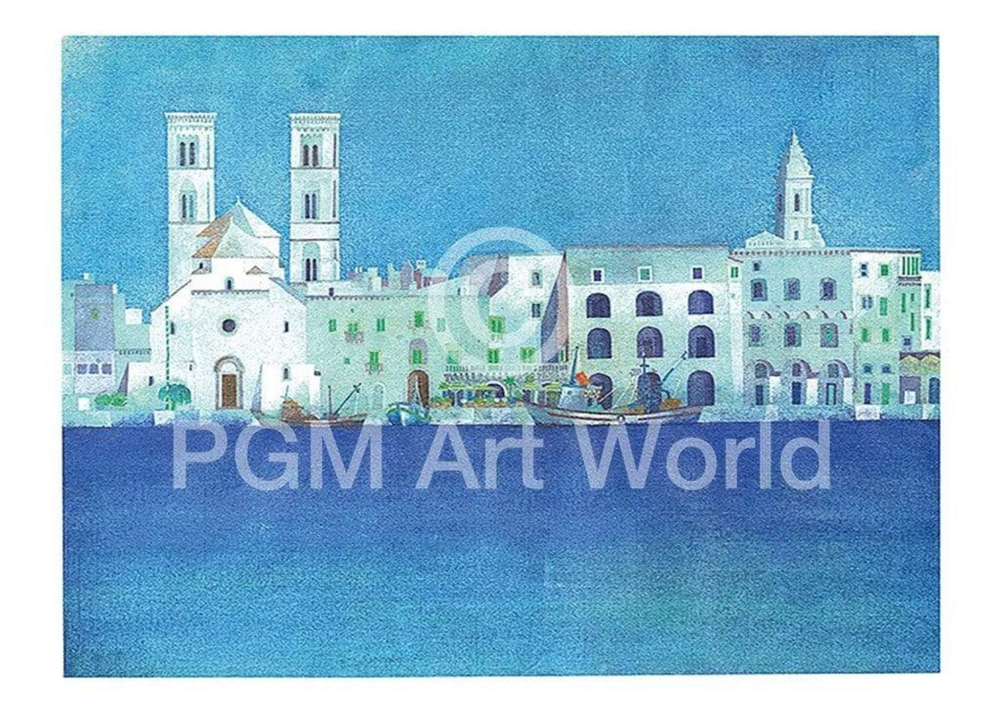 Art Print Ralf Westphal - Weiße Hafenstadt in Apulien 70x50cm
