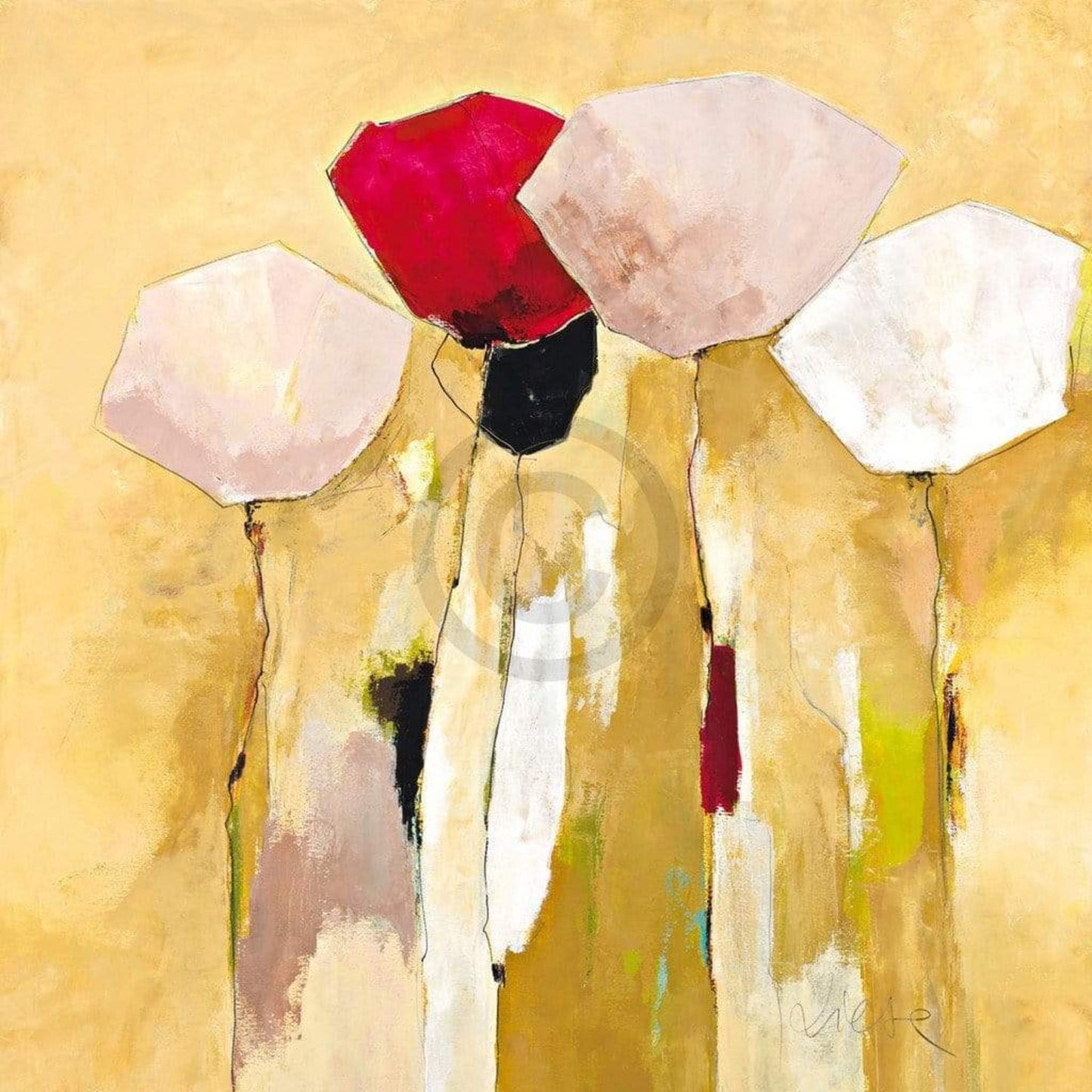 Art Print Anne L. Strunk - White flowers with red 1 98x98cm