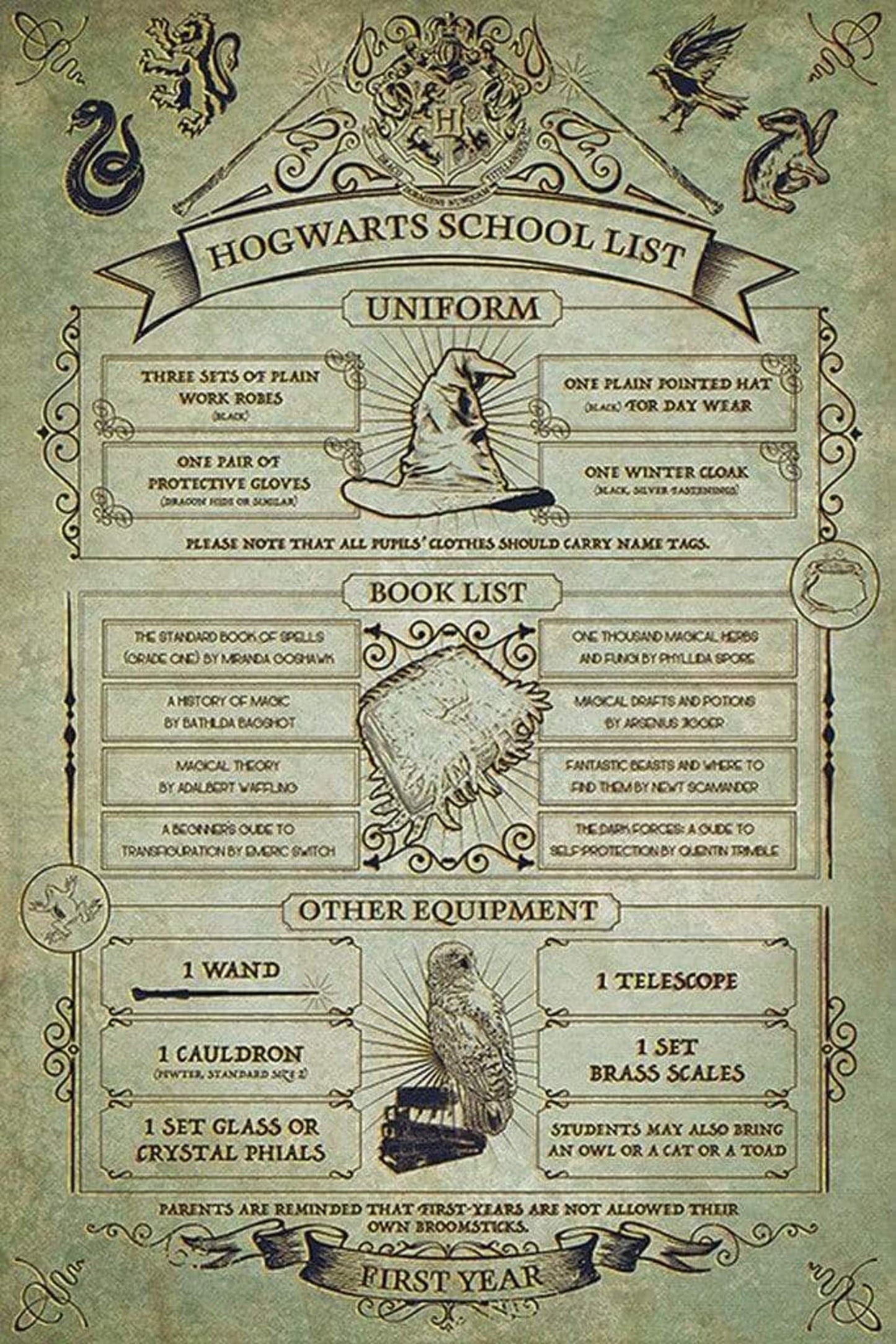 Poster Harry Potter Hogwarts School List 61x91,5cm
