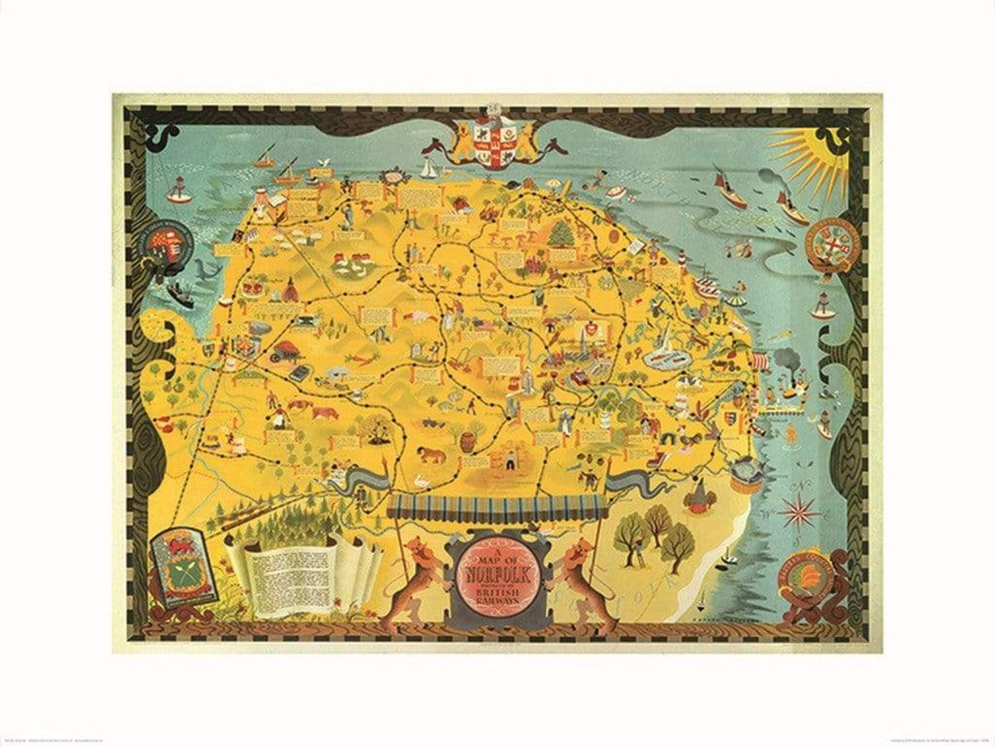 Art Print Norfolk Map 80x60cm