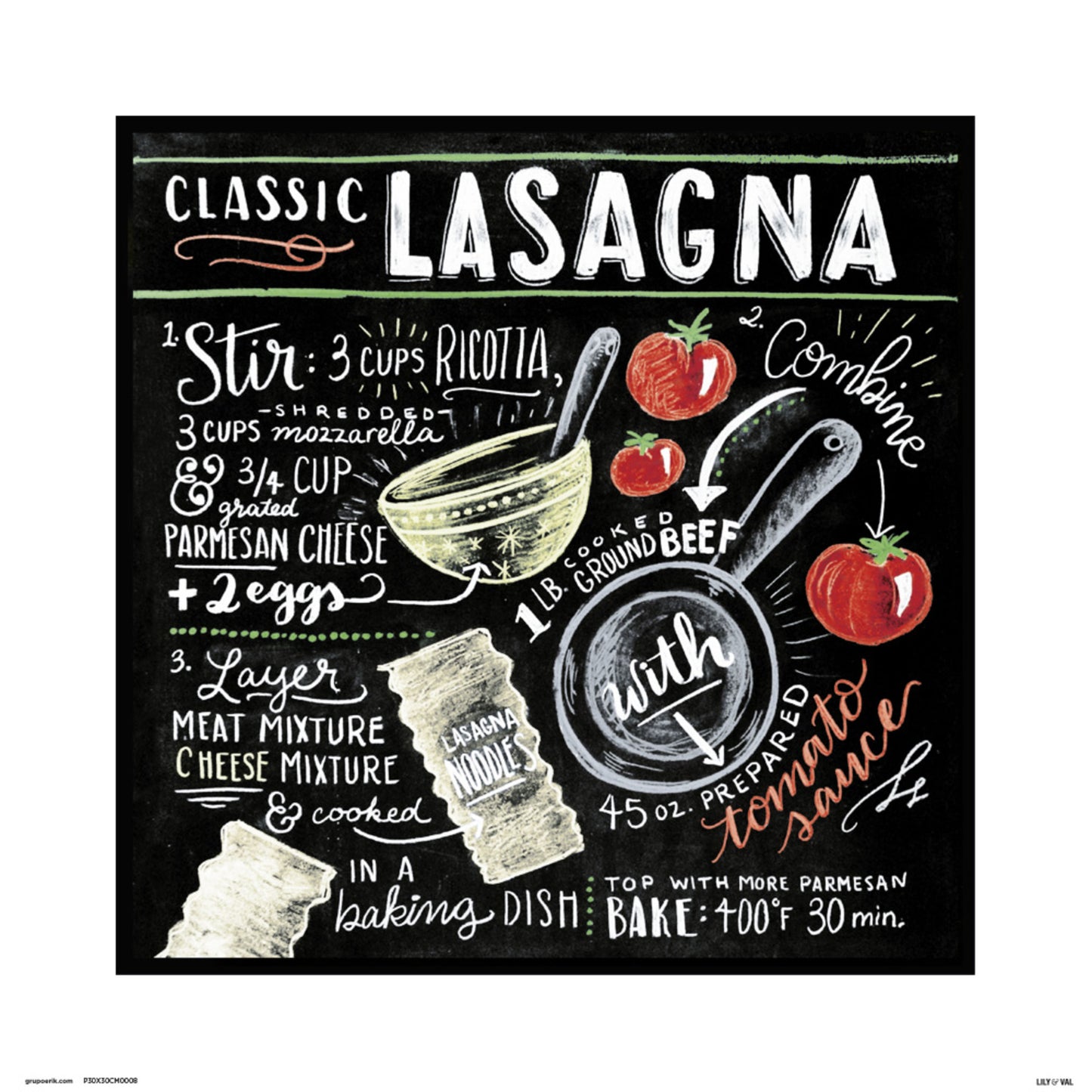 Art Print Lily and Val - Classic Lasagna 30x30cm