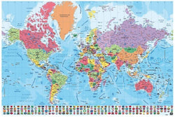 Poster Map World - Physical Politic - Portuguese - 91,5x61cm