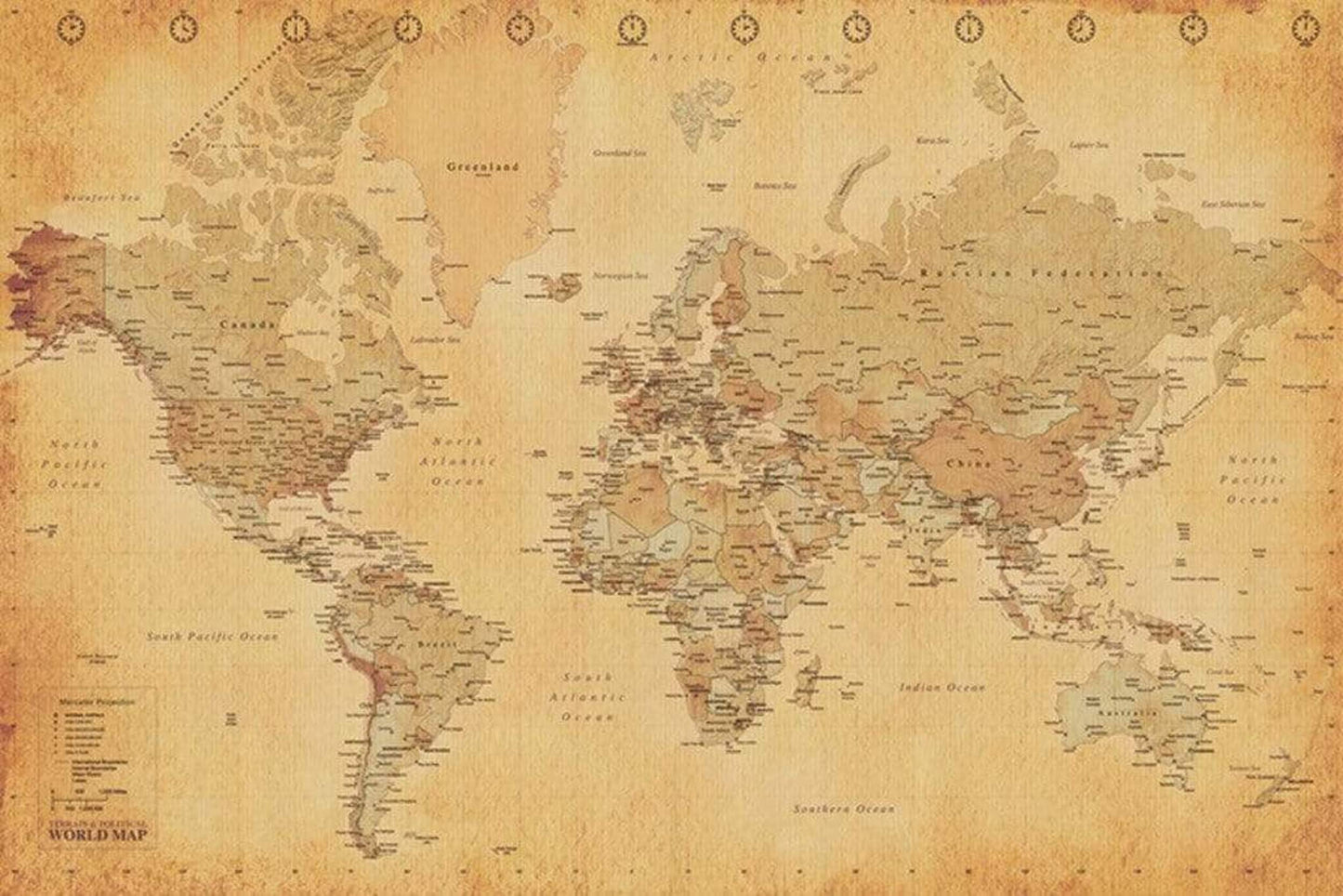 Poster Map World Vintage - English - 91,5x61cm