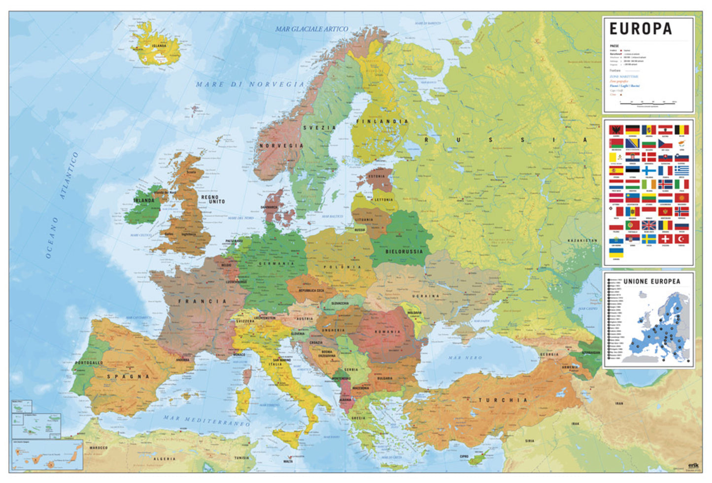 Poster Map of Europe - Physical Politic - Italian - 91,5x61cm