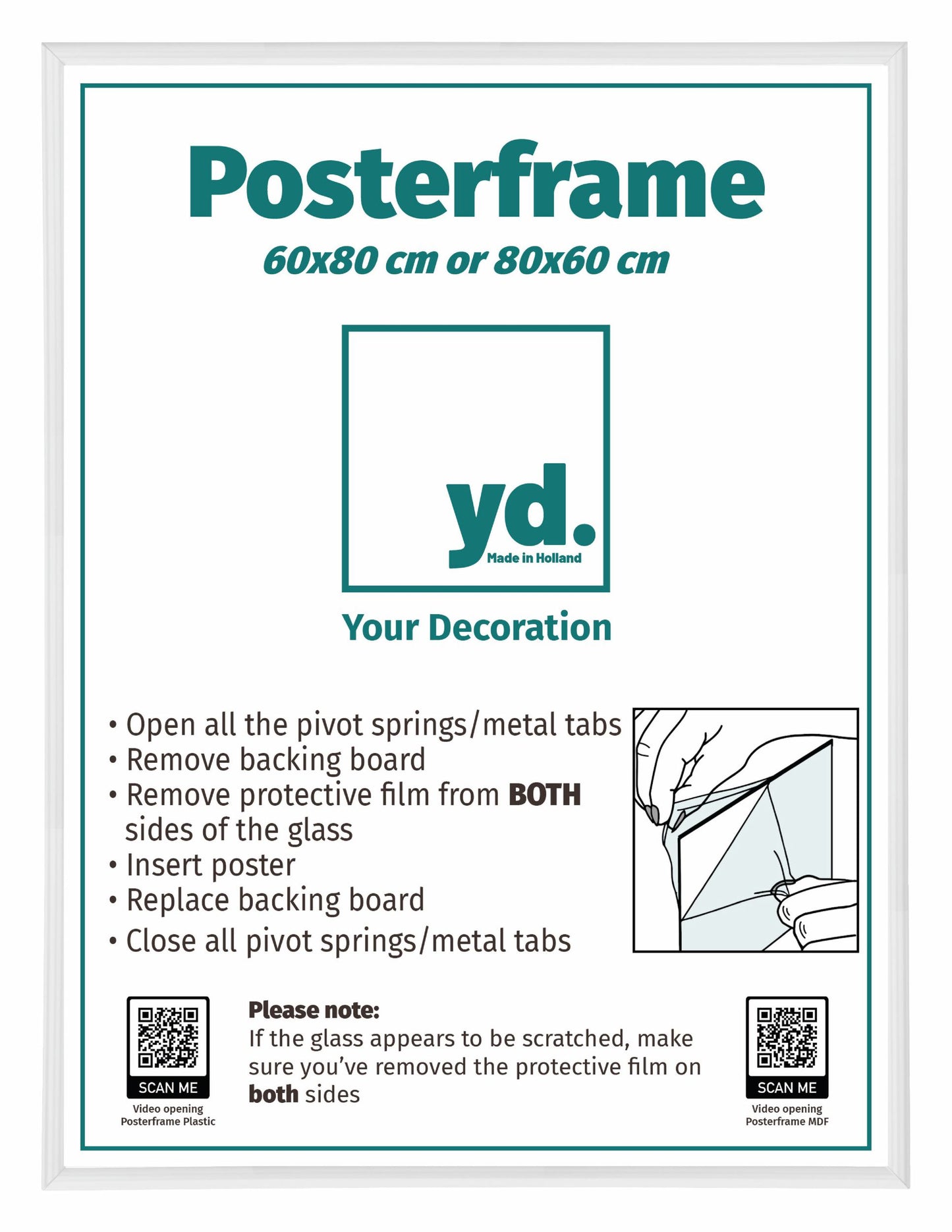 Poster Frame 60x80cm White High Gloss Plastic Paris