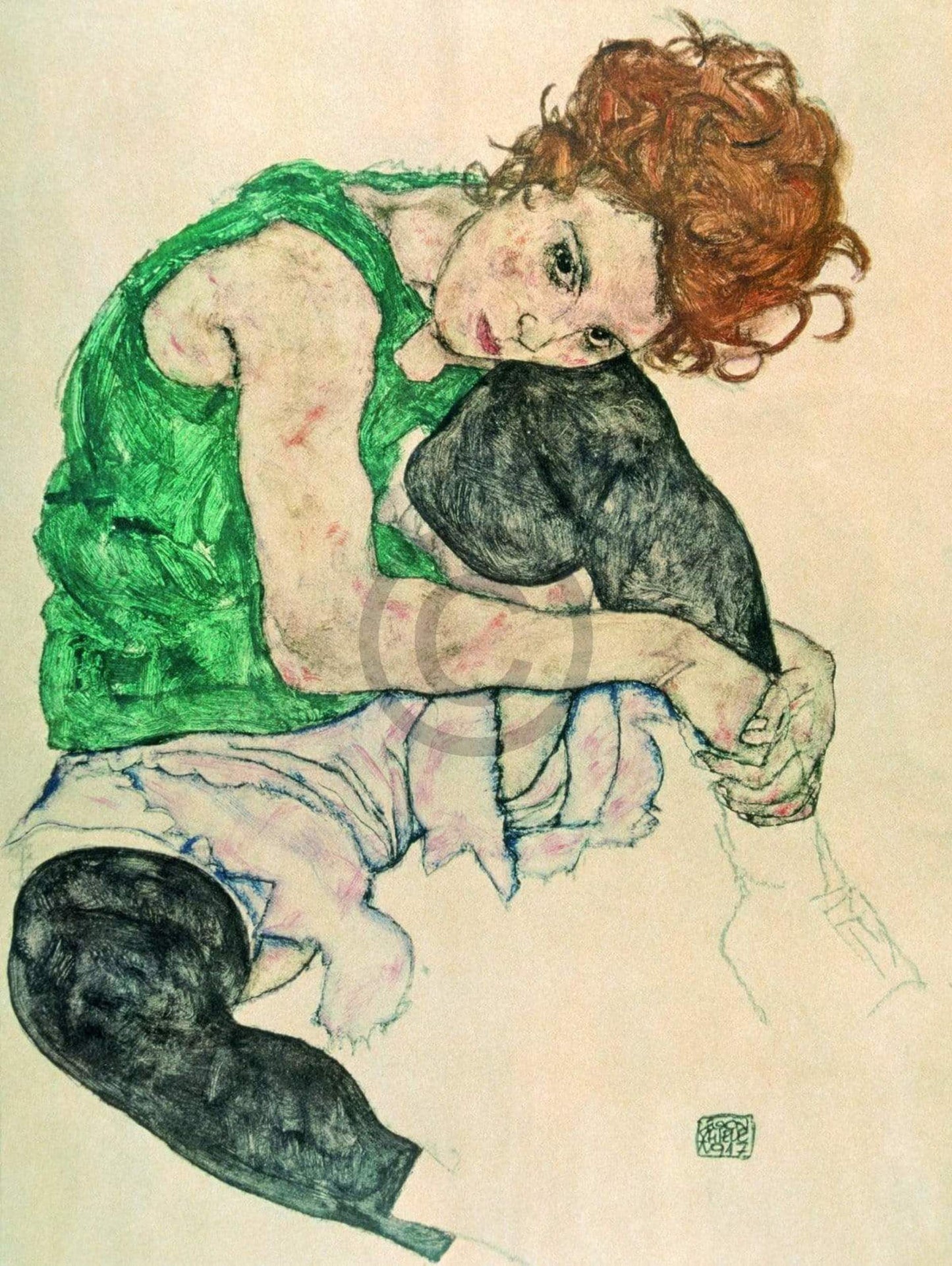 Art Print Egon Schiele - Sitzende Frau mit hochgezogenen 60x80cm