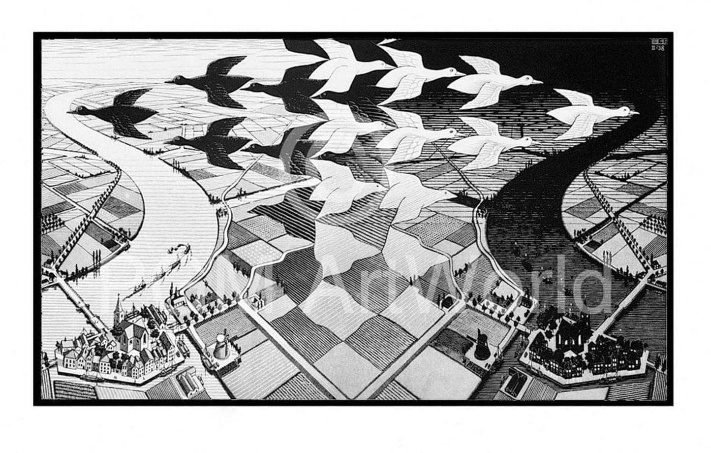 Art Print M. C. Escher - Tag und Nacht 86x55cm
