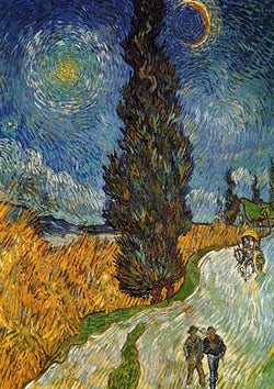 Art Print Vincent Van Gogh - Landstrasse mit Zypresse und Stern 21x29.7cm
