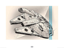 Art Print Star Wars Episode VII Millennium Falcon Pencil Art 80x60cm