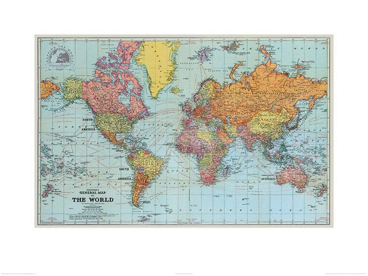 General Map Hd Art Print Stanfords General Map of the World 1920 60x80cm – Posters.eu